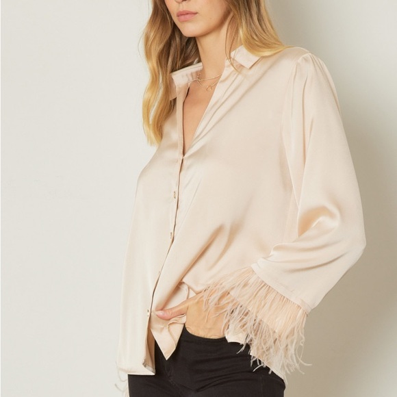 🌻🌻🌻ENTRO silk like top with faux feathers 🌻🌻🌻 - Picture 9 of 10